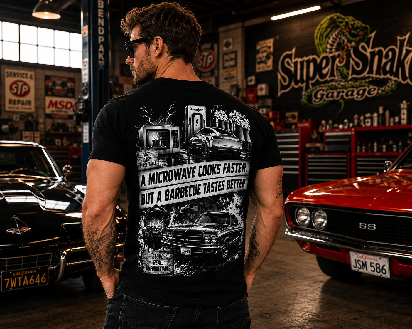 T-shirt muscle car nera T-shirt American Muscle nera Super Snake Garage Shop